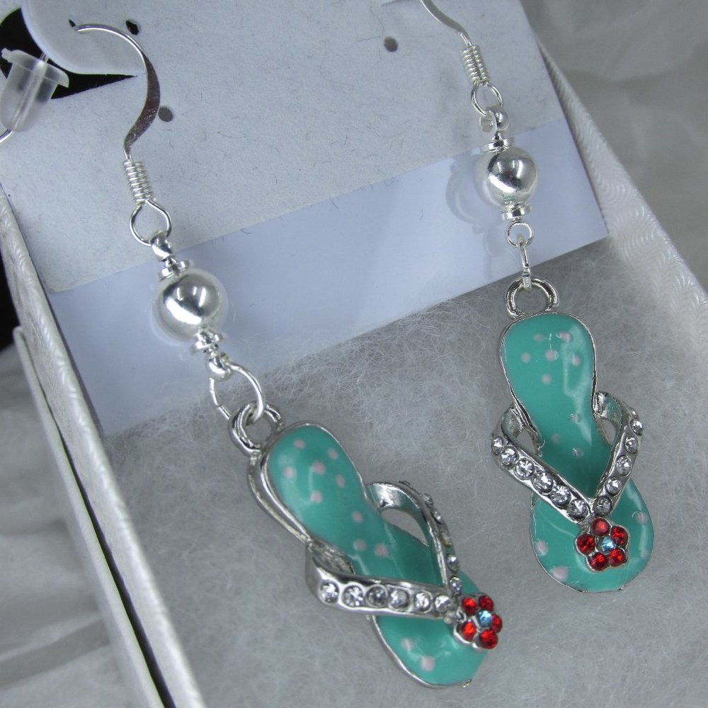 Silver Plated Turqoise Flip Flop Earrings